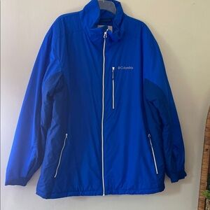 Columbia blue dark blue with white zippers, snow shooter, waterproof jacket XL